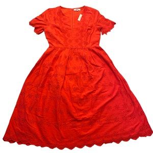 Madewell Red Eyelet Midi Dress, size 2, NWT, $150